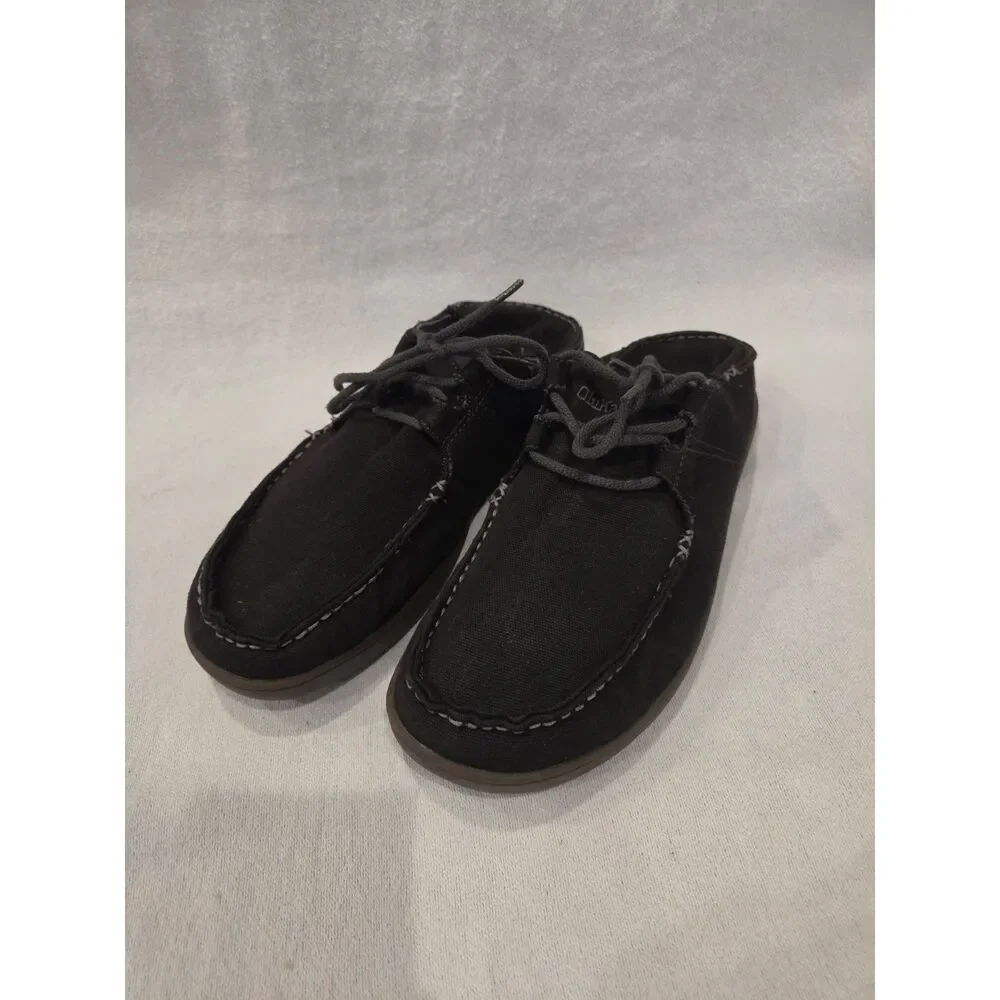 Olukai Ohana Lace Up Mens Casual Shoes Black Canvas Suede Loafers Sz 10